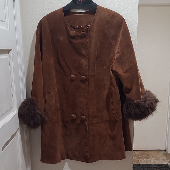 Womens Plus size Adrienne Landau Brown Suede Leather Coat, GUC - Picture 1 of 7